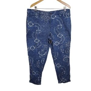 LAUREN RALPH LAUREN| CHINO PANTS FLORAL PRINTED BLUE WHITE CUFFED WOMEN'S 14
